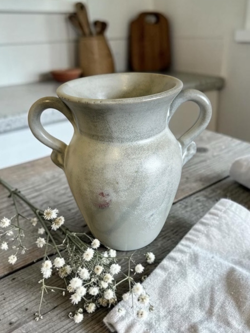 Artisanal Signed "Coral" Two-Handled Ceramic Vase - 6.25"